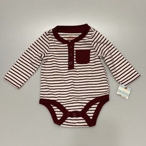 Cat & Jack Pocket Long Sleeve - Boys Size 0-3M - Maroon & White Bodysuit NEW
